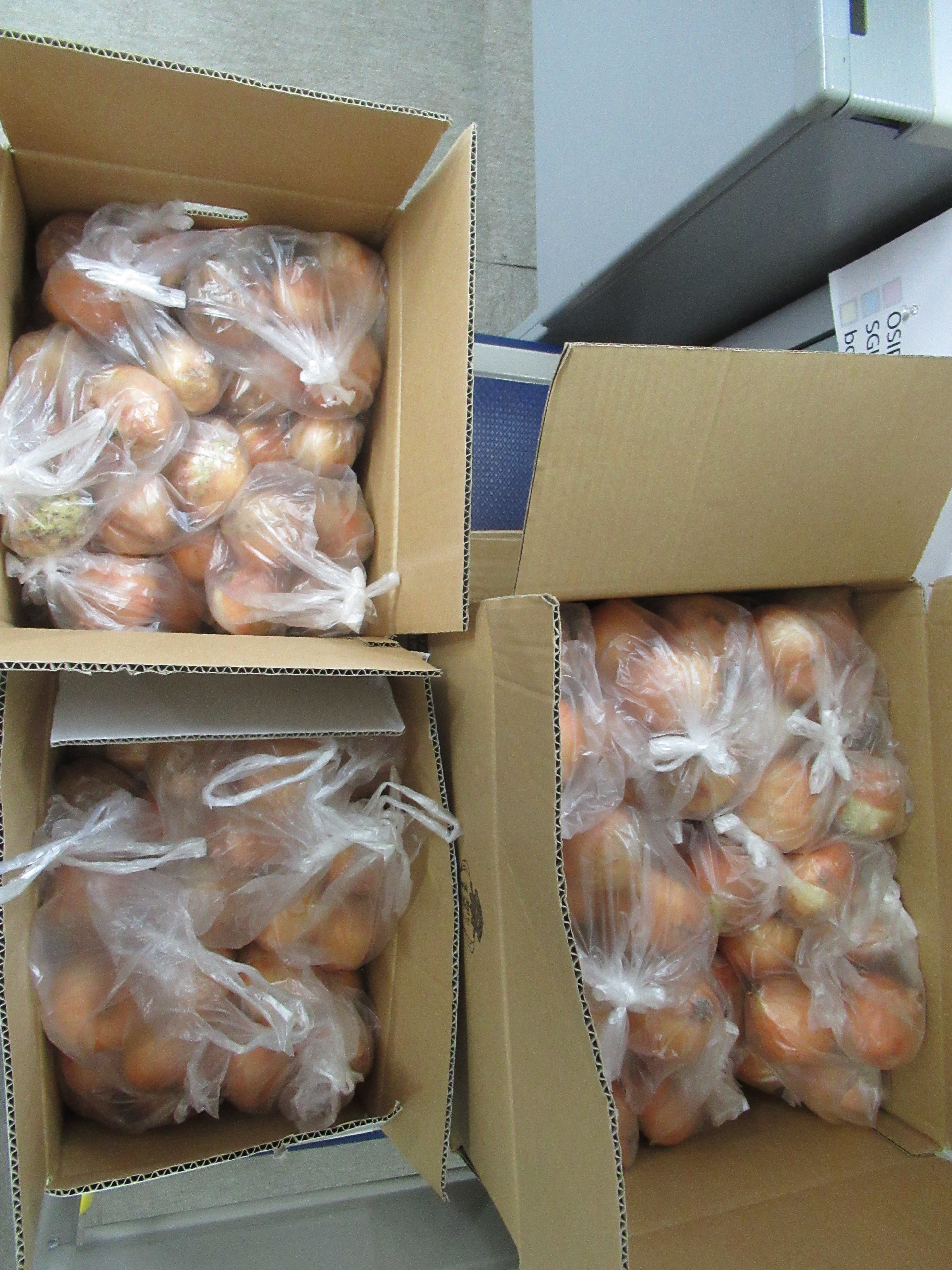 Asada-san donated vegetables (onion)  to the international students